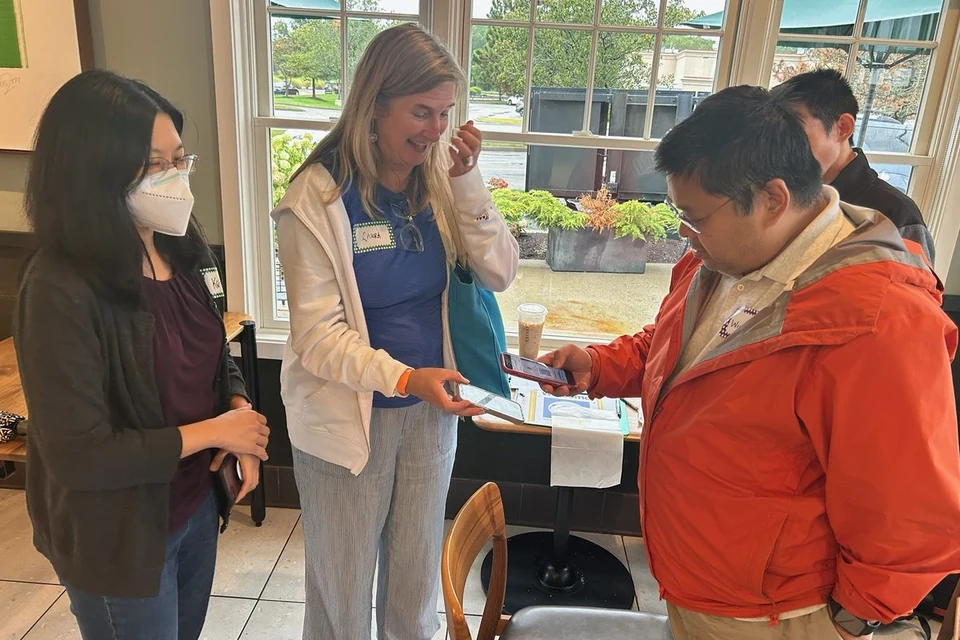 AHF Boston meetup - members welcoming a participant